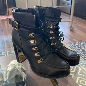 Size: 13 - Black Leather Booties w/ Gold Hardware